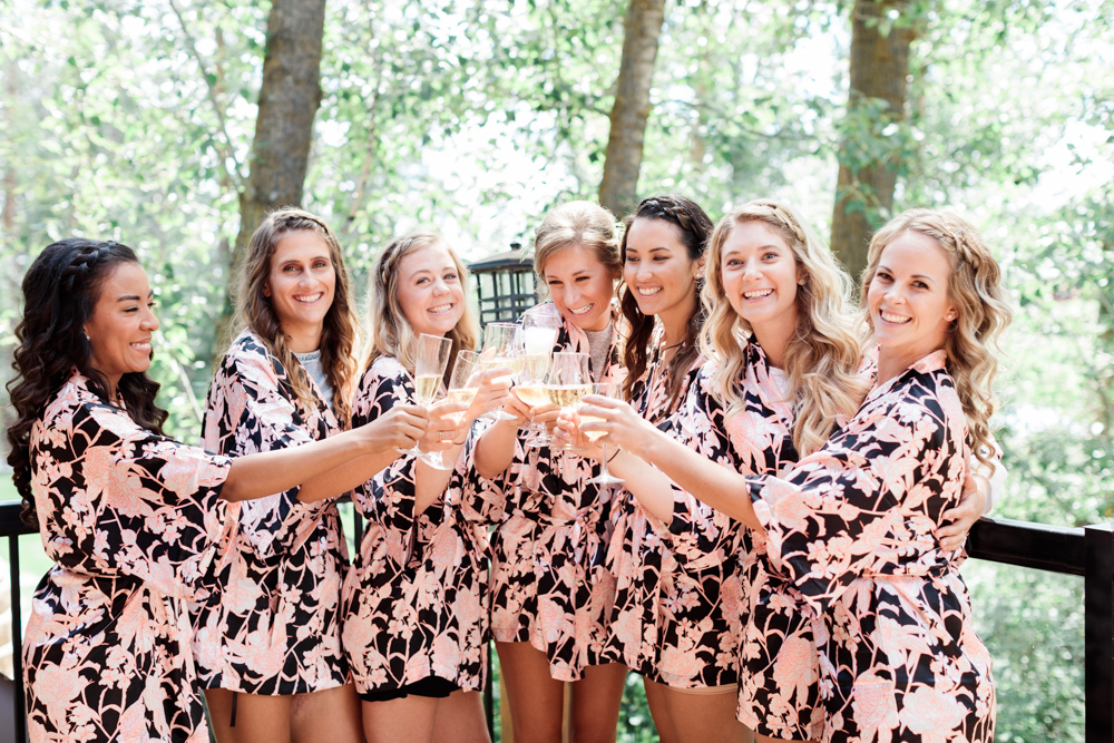 meridian beach wedding, bridesmaids, champagne, robes, nicole sarah photography