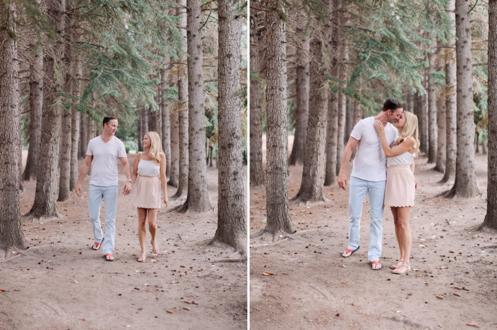 Sunset Engagement in Calgary, forest, couple kissing by calgary photographer nicole sarah 