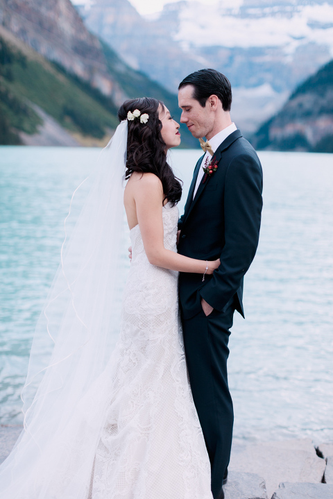 Chateau Lake Louise Wedding, bride and groom portrait, calgary photographers nicole sarah
