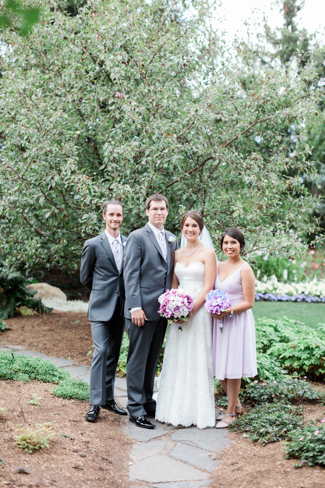 bridal party portrait, summer wedding, purple wedding, calgary zoo