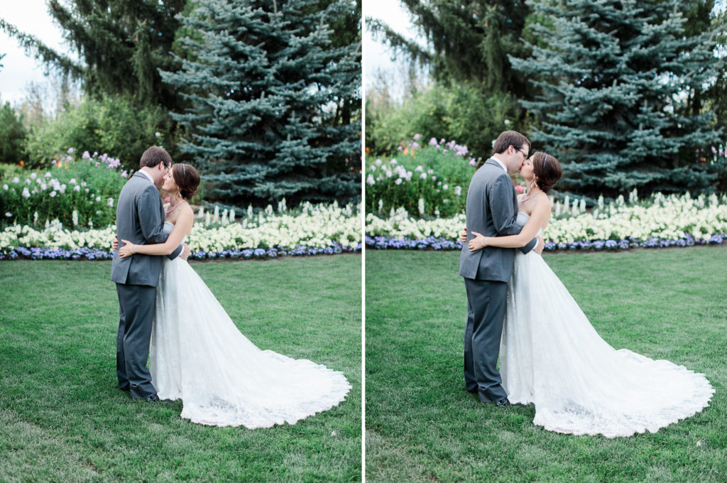 couple kissing, calgary zoo wedding