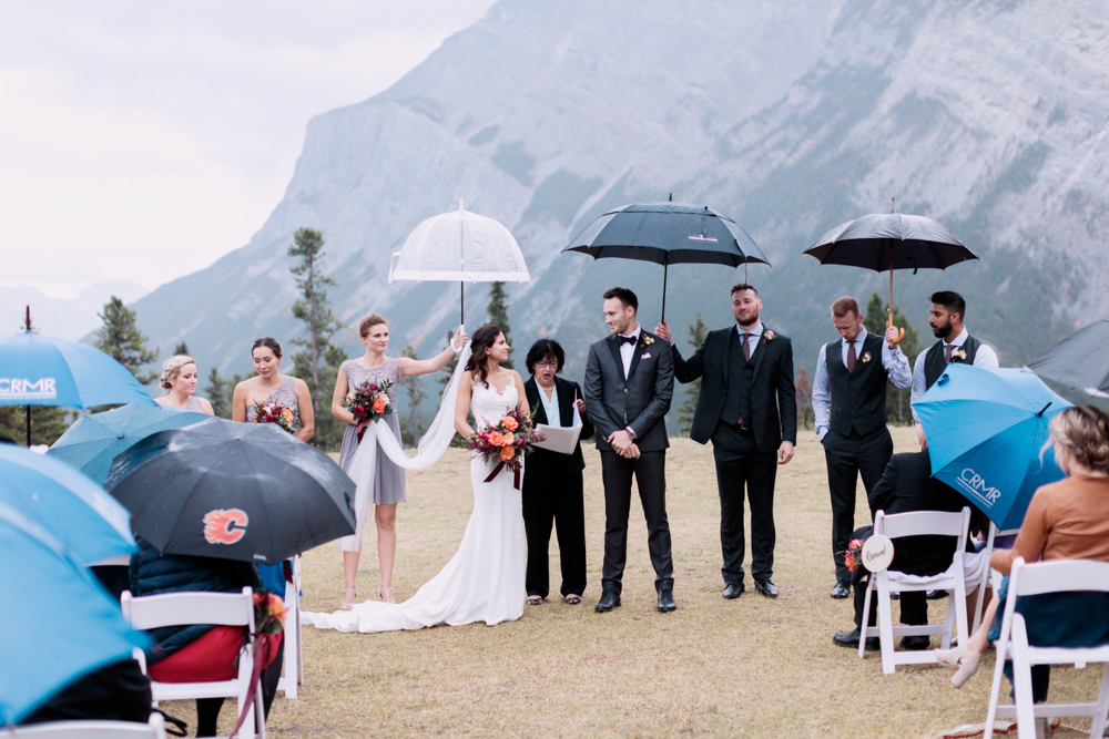 tunnel mountain banff wedding venue, wedding ceremony, sunset photo, nicole sarah, calgary wedding photographers, mountains, banff, tunnel mountain