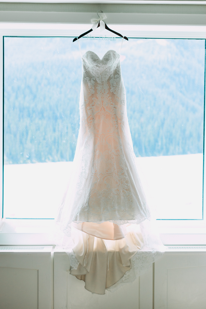 watters, alma, lace wedding dress, banff, mountains, bride