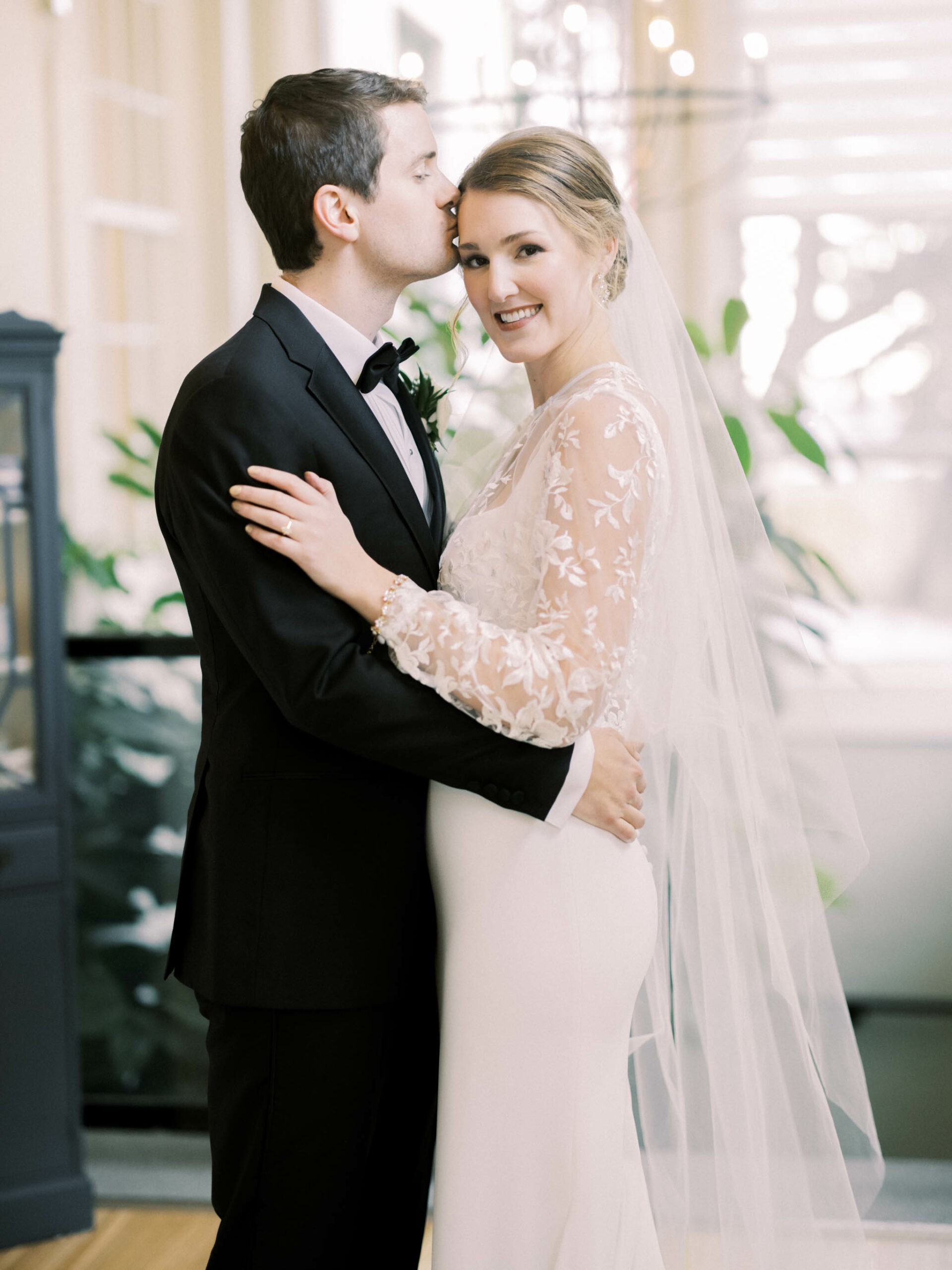 How to confidently prepare for bad weather on your wedding day, film wedding photographers, film photographer, nicole sarah, couple smiling, lace bolero wedding dress, lace sleeve gown