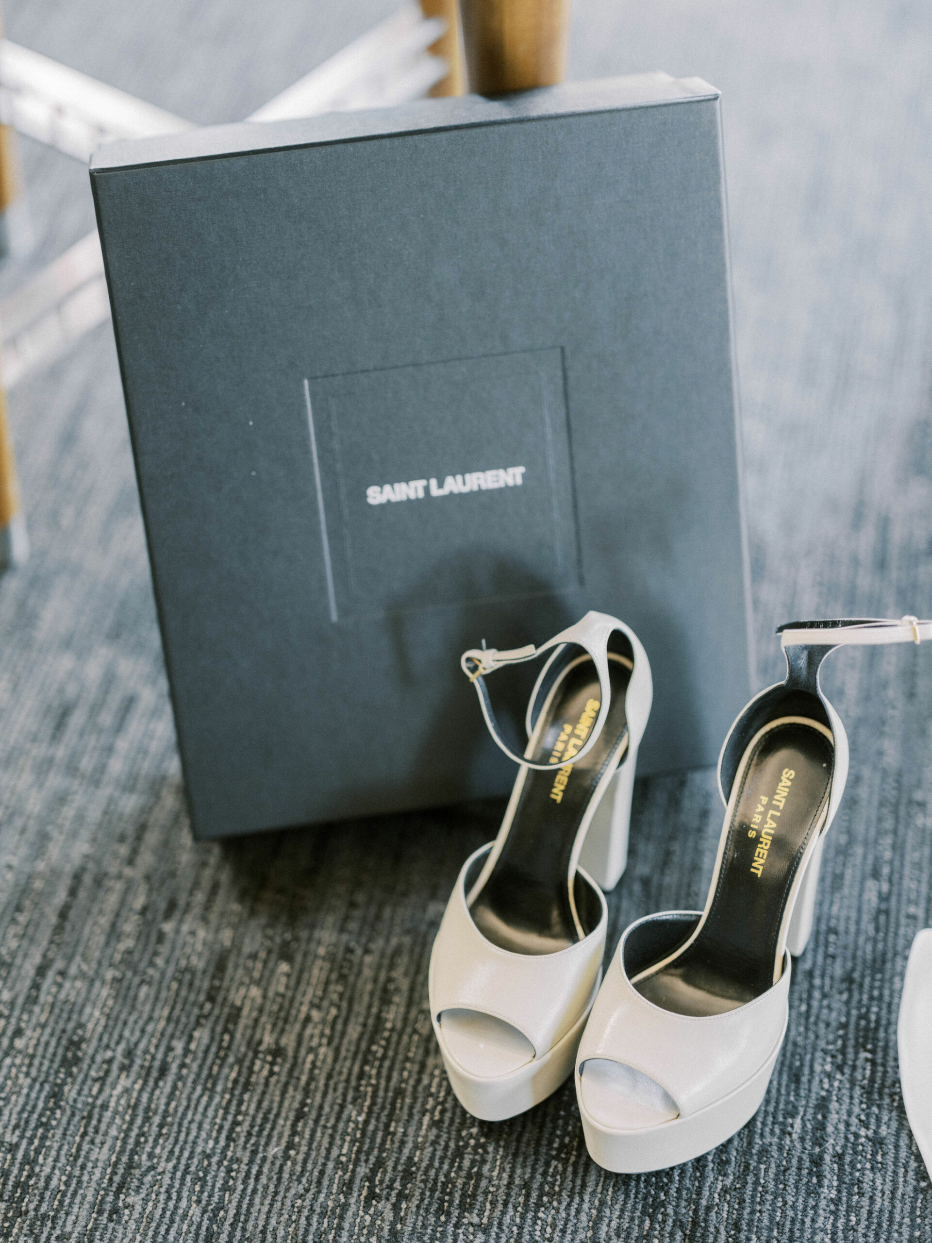 yves st. laurent wedding shoes, azuridge dressing room, azuridge bridal suite
