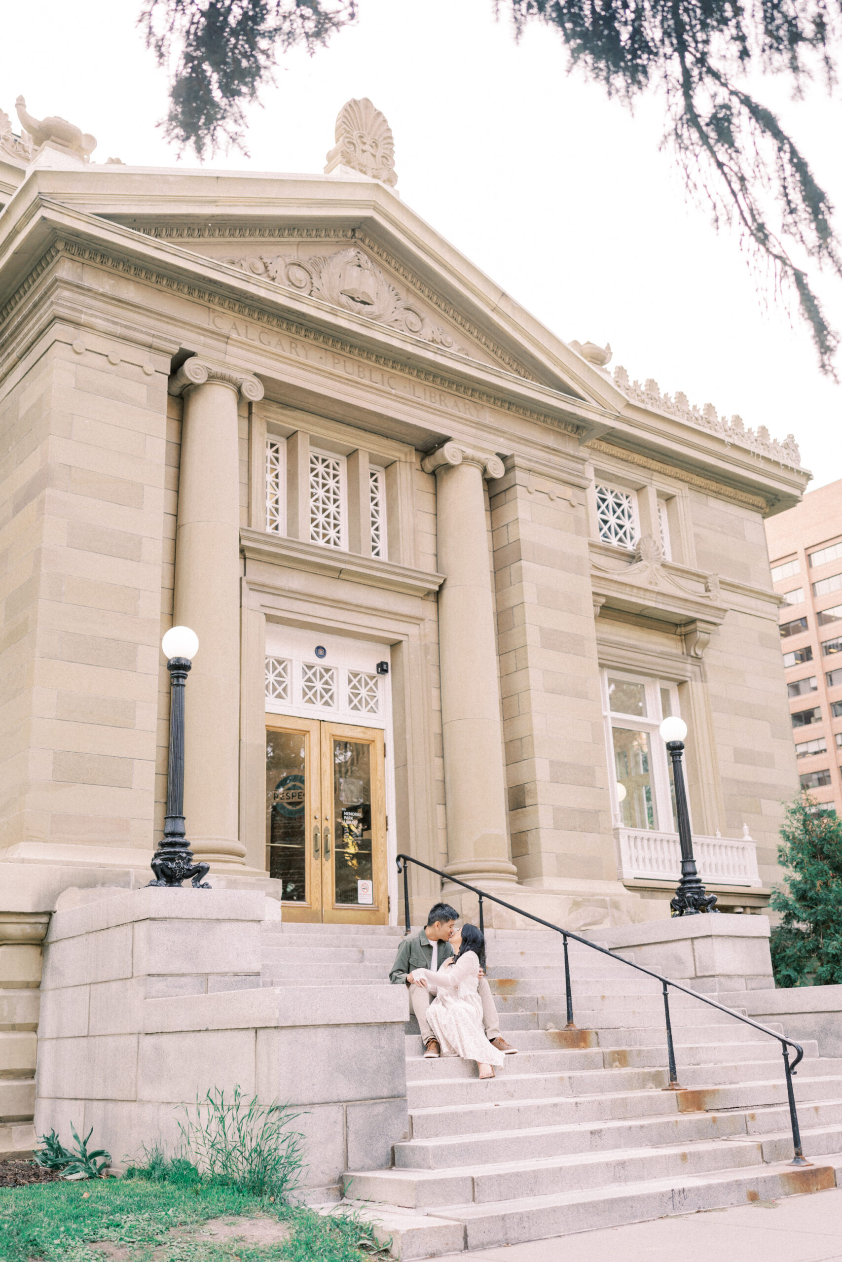 Urban Calgary Engagement Session, Central memorial library, sunset urban engagement, nicole sarah engagemet, affordable wedding photographers, award winning wedding photographers, film wedding photographers, couple laughing and dancing in park, engagement inspiration, nicole sarah, engagement session, engagement wardrobe, arizona wedding photographer, alberta wedding photographers