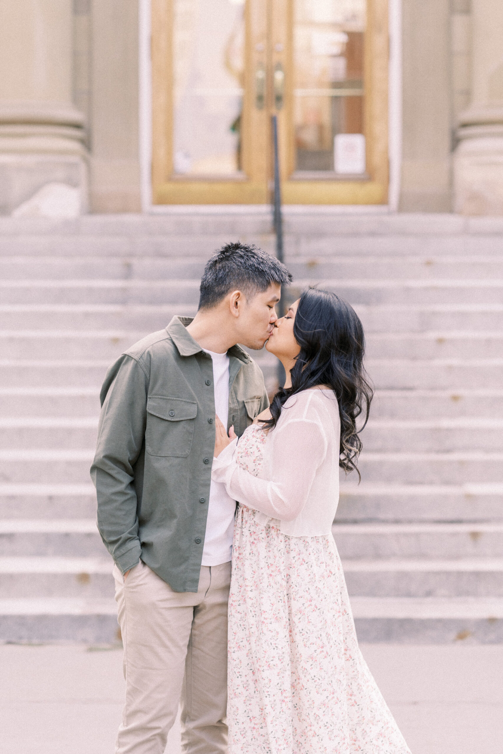 Urban Calgary Engagement Session, Central memorial library, sunset urban engagement, nicole sarah engagemet, affordable wedding photographers, award winning wedding photographers, film wedding photographers, couple laughing and dancing in park, engagement inspiration, nicole sarah, engagement session, engagement wardrobe, arizona wedding photographer, alberta wedding photographers