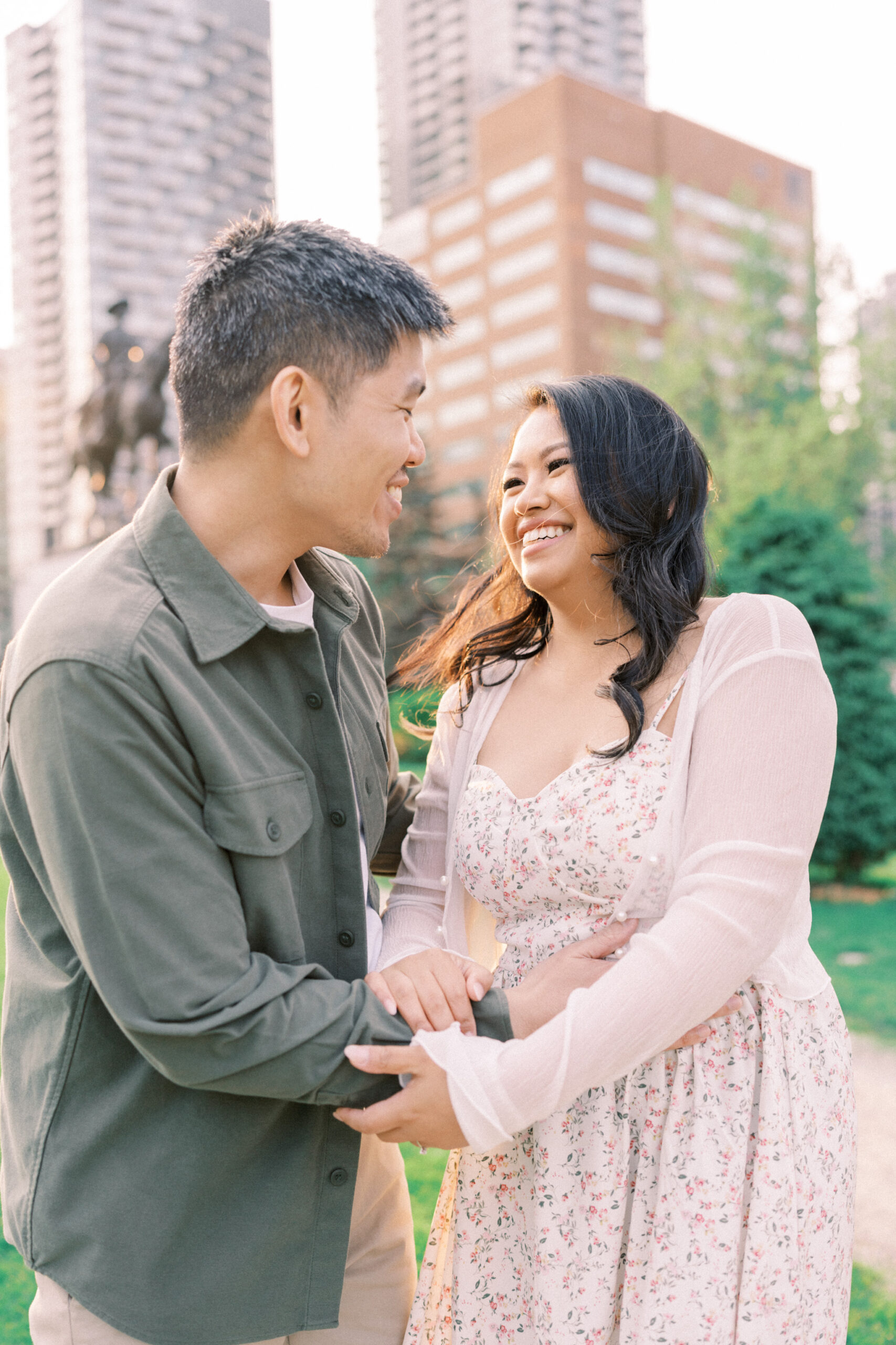 Urban Calgary Engagement Session, Central memorial library, sunset urban engagement, nicole sarah engagemet, affordable wedding photographers, award winning wedding photographers, film wedding photographers, couple laughing and dancing in park, engagement inspiration, nicole sarah, engagement session, engagement wardrobe, arizona wedding photographer, alberta wedding photographers