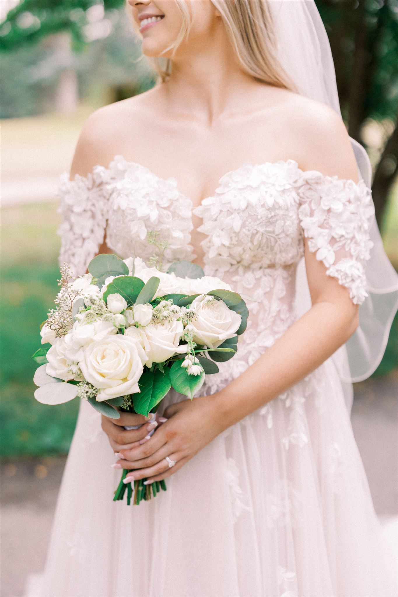 Waterfront Park Summer Calgary Wedding, lace wedding dress, nicole sarah, film wedding photography, film wedding photos, luxury wedding photographer calgary, romantic wedding portraits, alberta wedding photographers, lush greenery wedding photography, bride groom poses