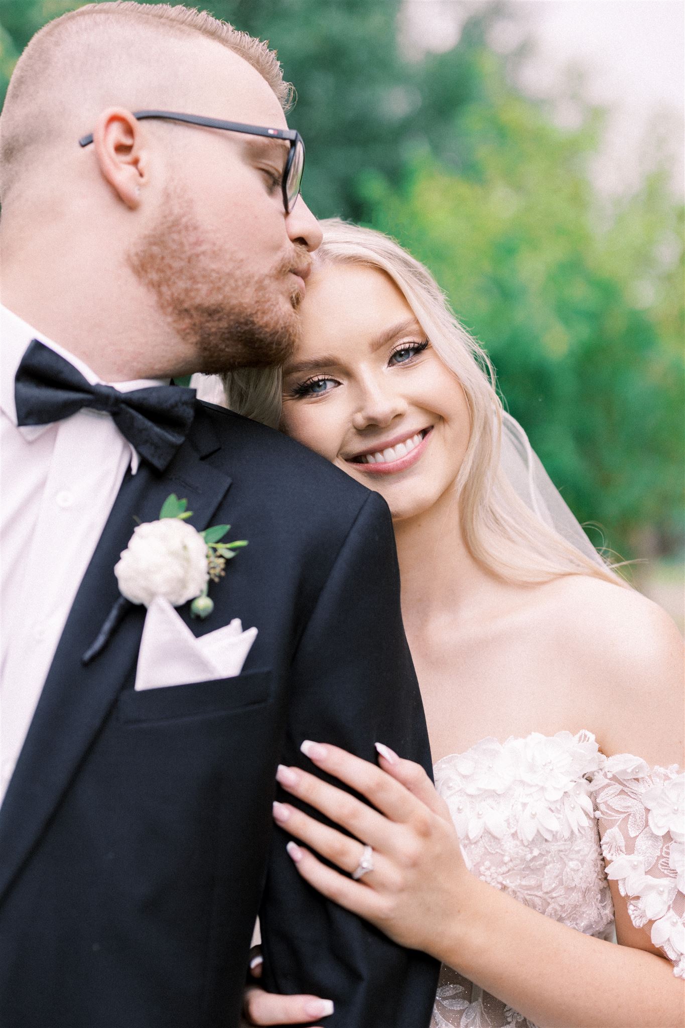 Waterfront Park Summer Calgary Wedding, lace wedding dress, nicole sarah, film wedding photography, film wedding photos, luxury wedding photographer calgary, romantic wedding portraits, alberta wedding photographers, lush greenery wedding photography, bride groom poses